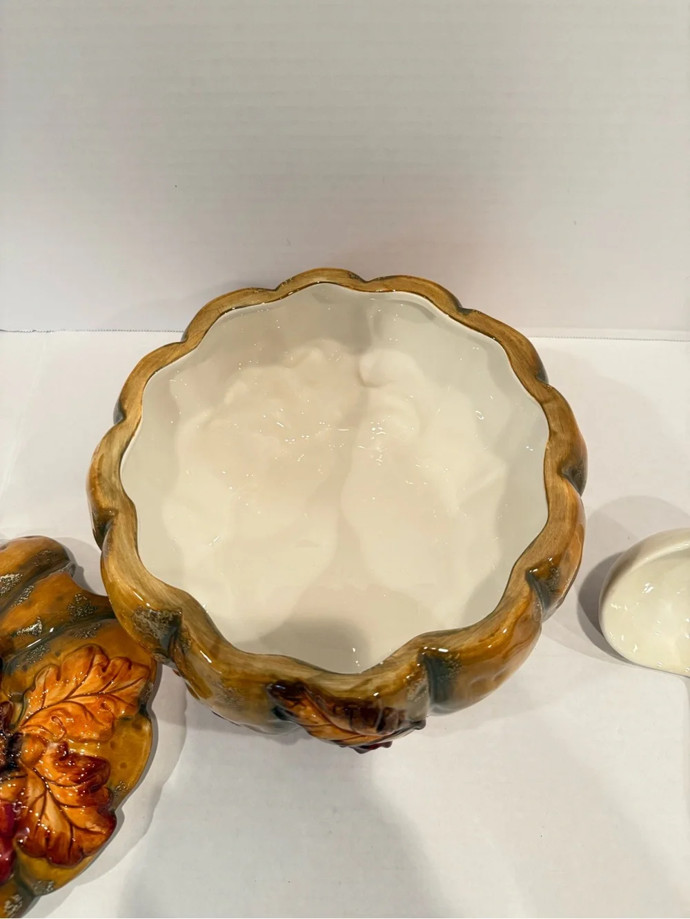 Baum Bros. Pumpkin Soup Tureen in Yellow and Green with Matching Ladle